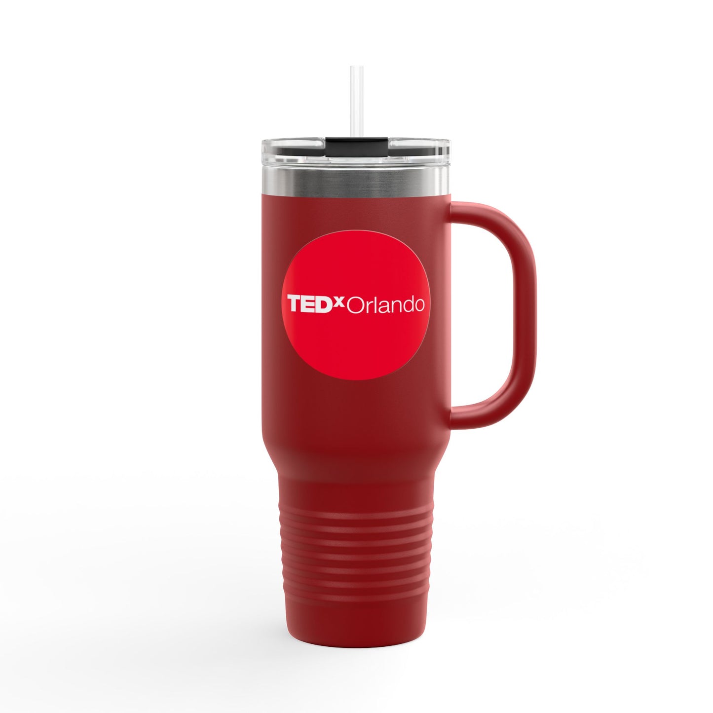 TEDxOrlando 'Red Dot Design' 40oz Insulated Travel Mug — Large Stainless Steel Tumbler with Straw & Handle