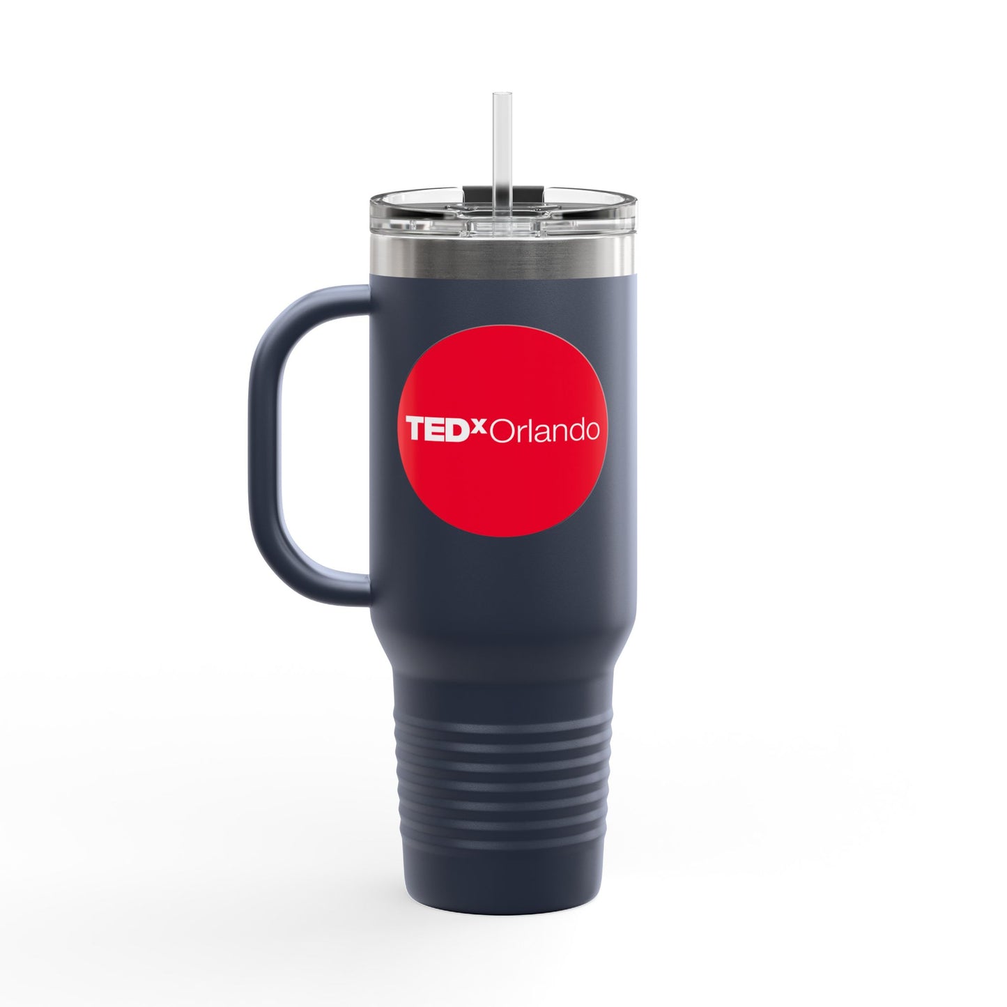TEDxOrlando 'Red Dot Design' 40oz Insulated Travel Mug — Large Stainless Steel Tumbler with Straw & Handle