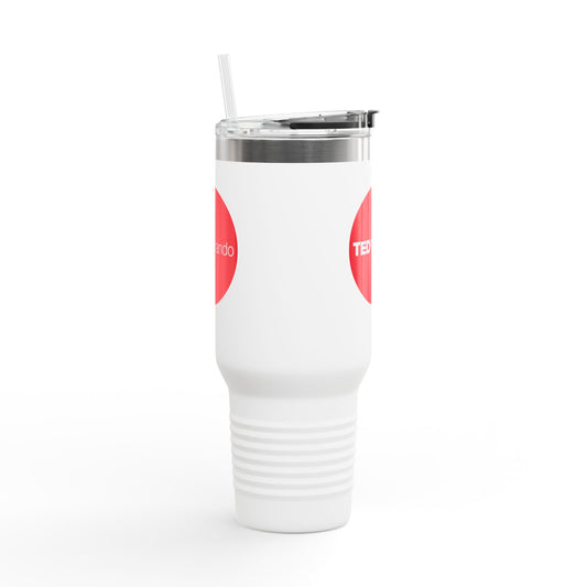 TEDxOrlando 'Red Dot Design' 40oz Insulated Travel Mug — Large Stainless Steel Tumbler with Straw & Handle