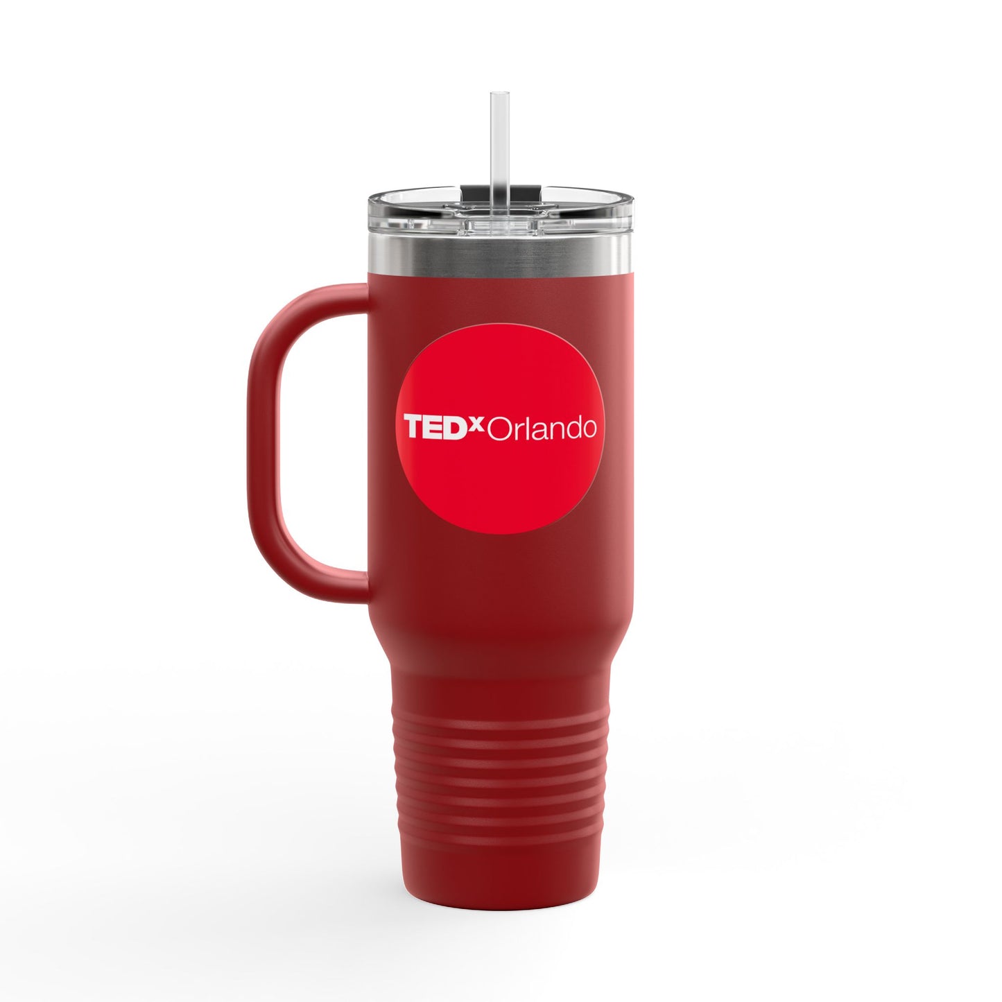 TEDxOrlando 'Red Dot Design' 40oz Insulated Travel Mug — Large Stainless Steel Tumbler with Straw & Handle
