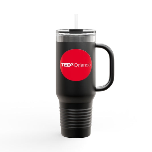 TEDxOrlando 'Red Dot Design' 40oz Insulated Travel Mug — Large Stainless Steel Tumbler with Straw & Handle
