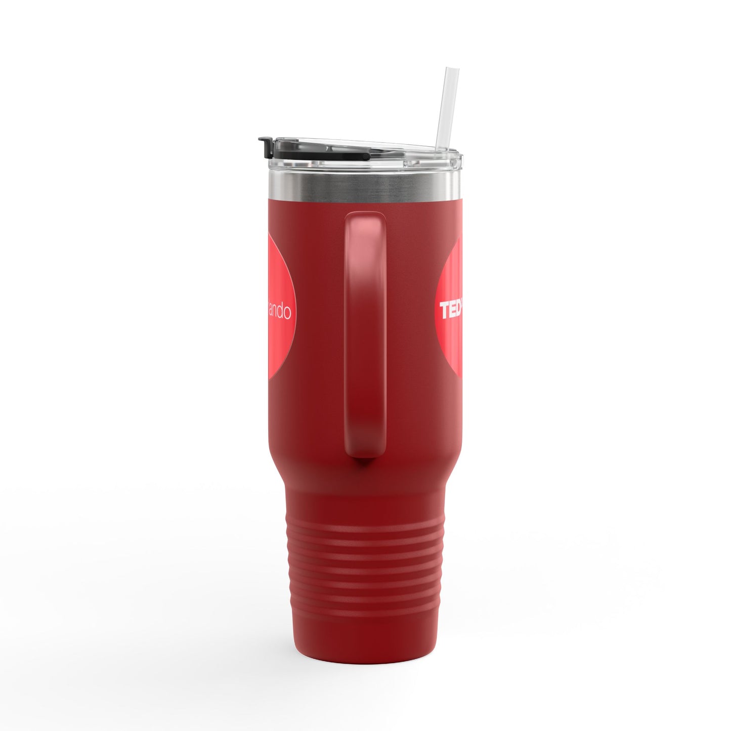 TEDxOrlando 'Red Dot Design' 40oz Insulated Travel Mug — Large Stainless Steel Tumbler with Straw & Handle