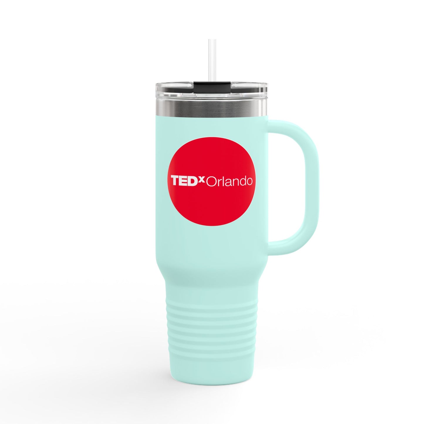 TEDxOrlando 'Red Dot Design' 40oz Insulated Travel Mug — Large Stainless Steel Tumbler with Straw & Handle