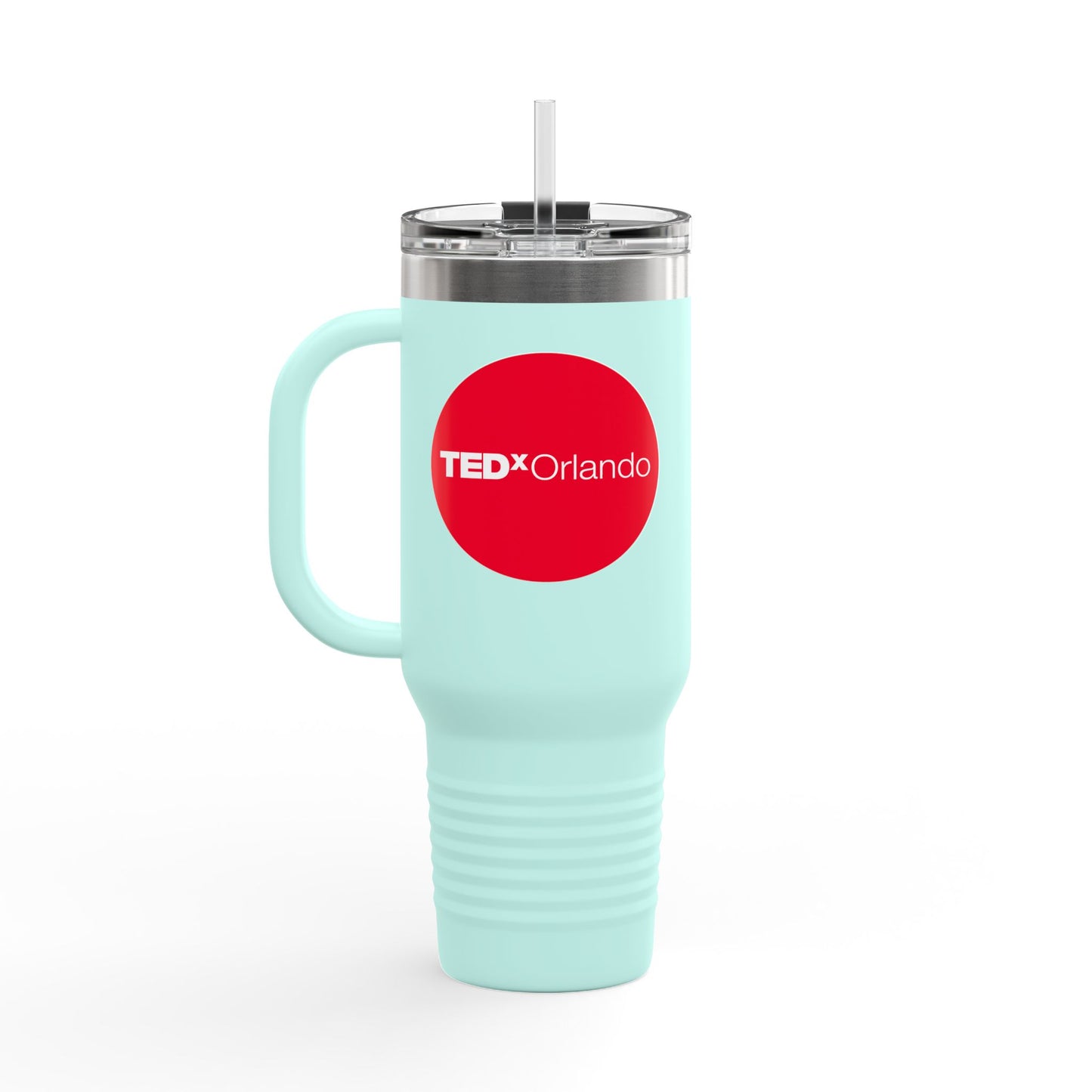 TEDxOrlando 'Red Dot Design' 40oz Insulated Travel Mug — Large Stainless Steel Tumbler with Straw & Handle