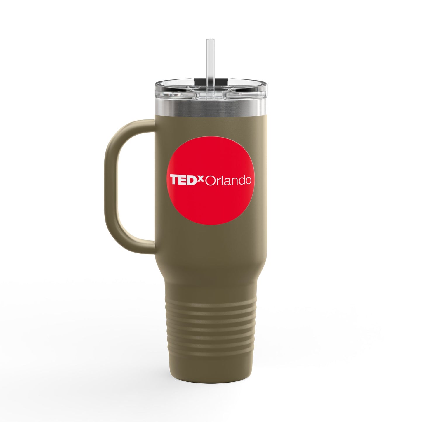 TEDxOrlando 'Red Dot Design' 40oz Insulated Travel Mug — Large Stainless Steel Tumbler with Straw & Handle