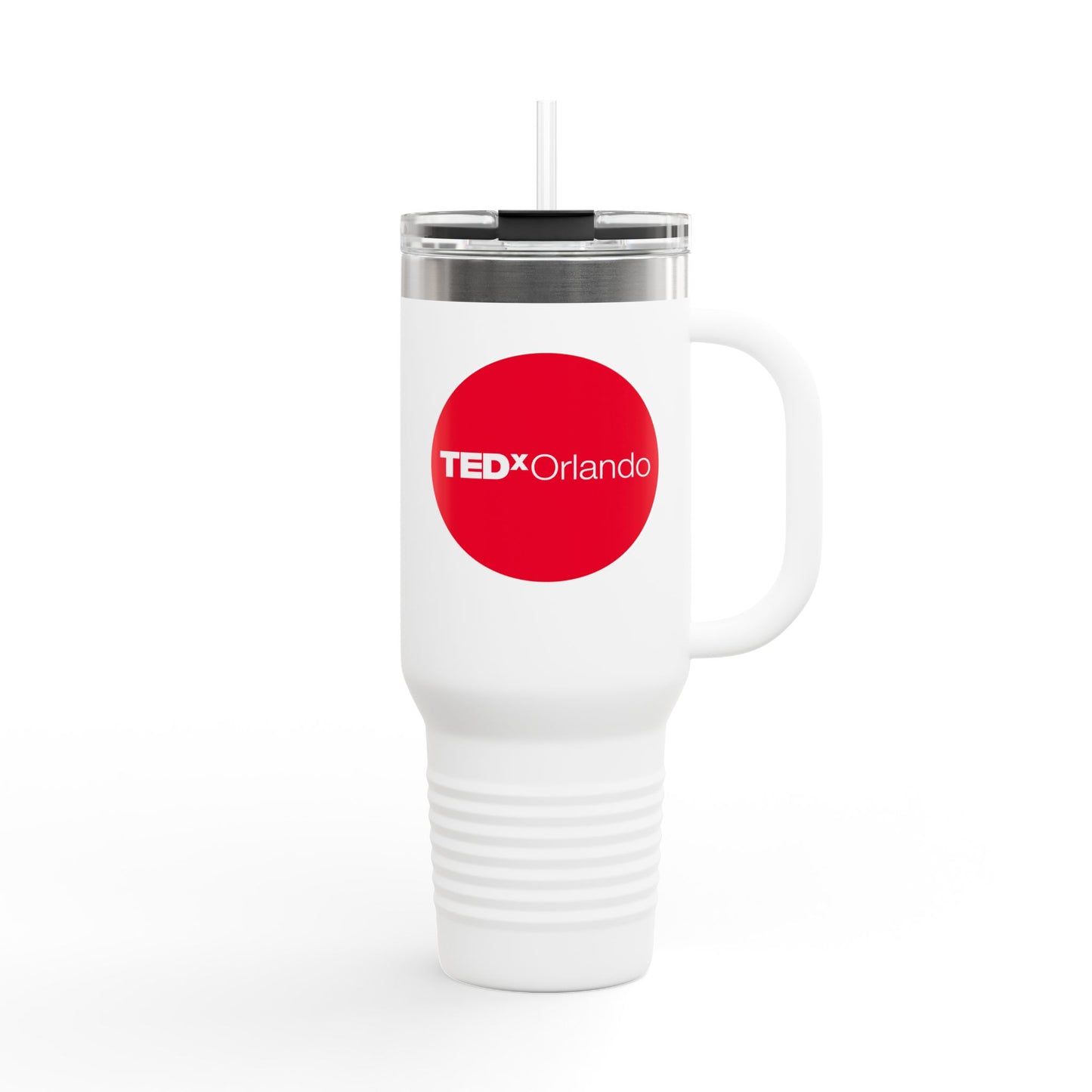 TEDxOrlando 'Red Dot Design' 40oz Insulated Travel Mug — Large Stainless Steel Tumbler with Straw & Handle