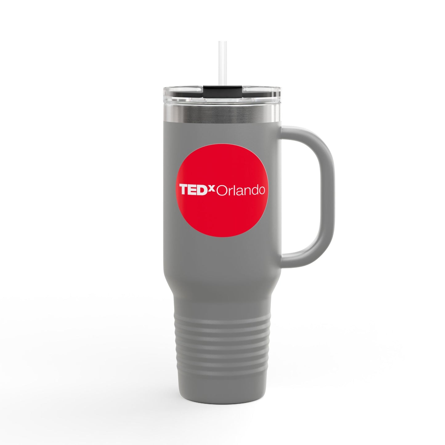 TEDxOrlando 'Red Dot Design' 40oz Insulated Travel Mug — Large Stainless Steel Tumbler with Straw & Handle