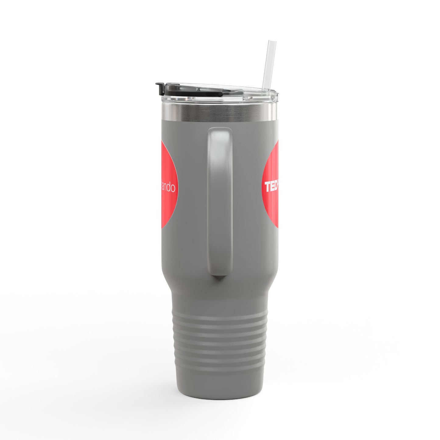 TEDxOrlando 'Red Dot Design' 40oz Insulated Travel Mug — Large Stainless Steel Tumbler with Straw & Handle