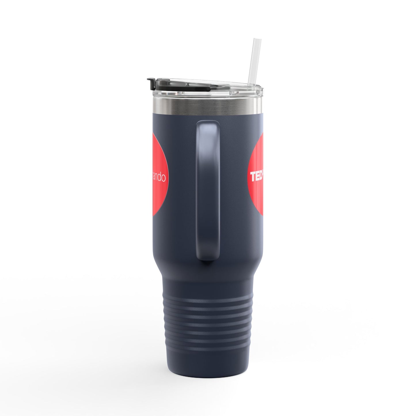 TEDxOrlando 'Red Dot Design' 40oz Insulated Travel Mug — Large Stainless Steel Tumbler with Straw & Handle