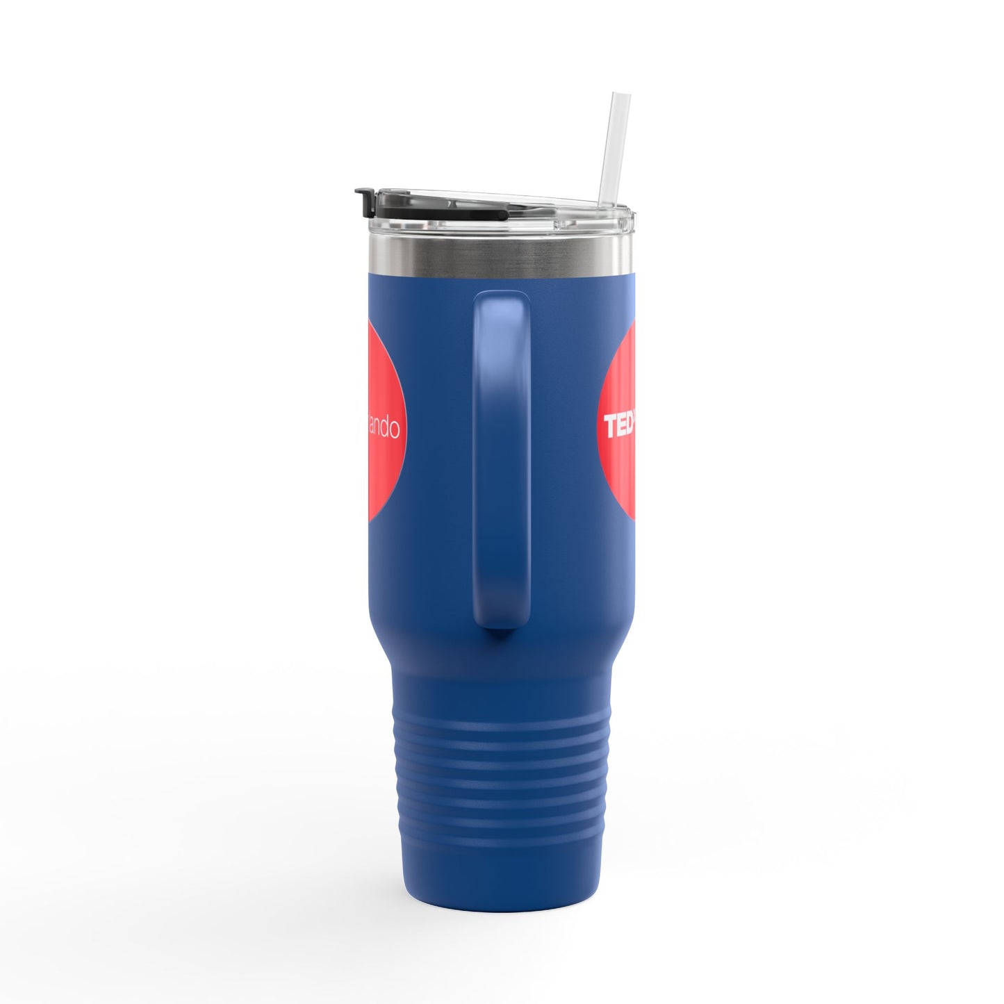 TEDxOrlando 'Red Dot Design' 40oz Insulated Travel Mug — Large Stainless Steel Tumbler with Straw & Handle