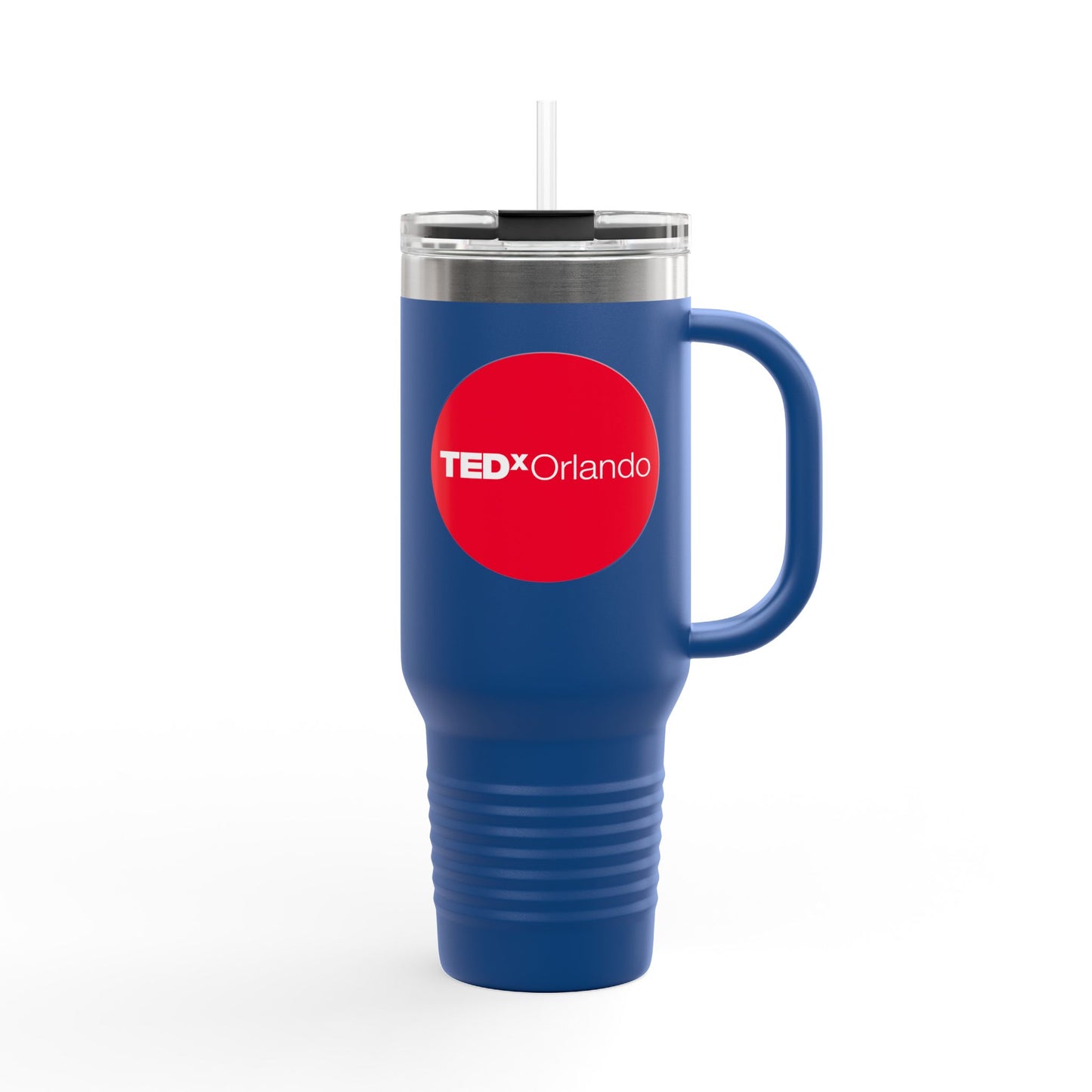 TEDxOrlando 'Red Dot Design' 40oz Insulated Travel Mug — Large Stainless Steel Tumbler with Straw & Handle