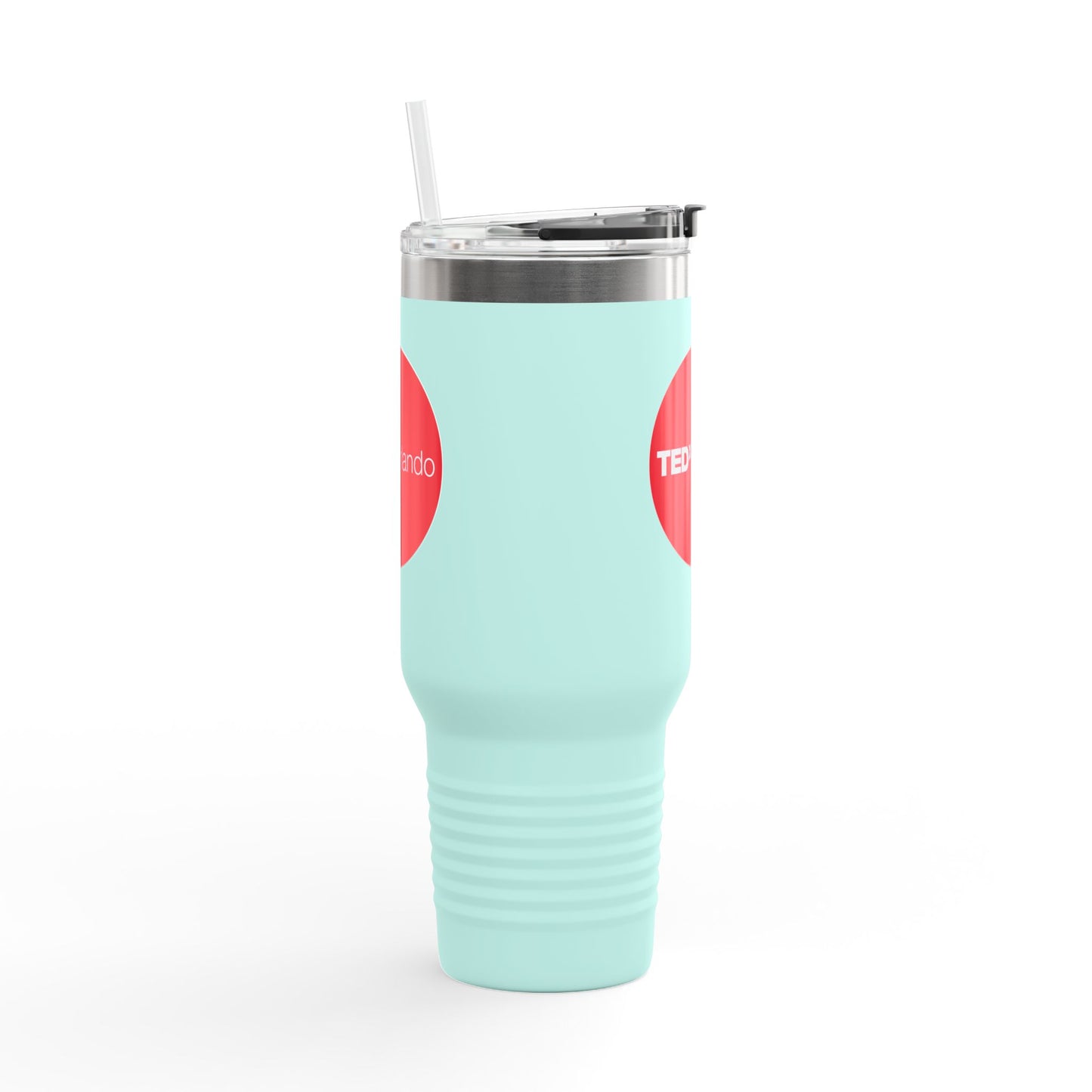 TEDxOrlando 'Red Dot Design' 40oz Insulated Travel Mug — Large Stainless Steel Tumbler with Straw & Handle