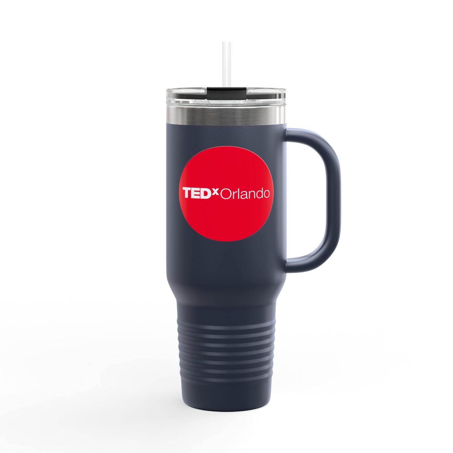 TEDxOrlando 'Red Dot Design' 40oz Insulated Travel Mug — Large Stainless Steel Tumbler with Straw & Handle