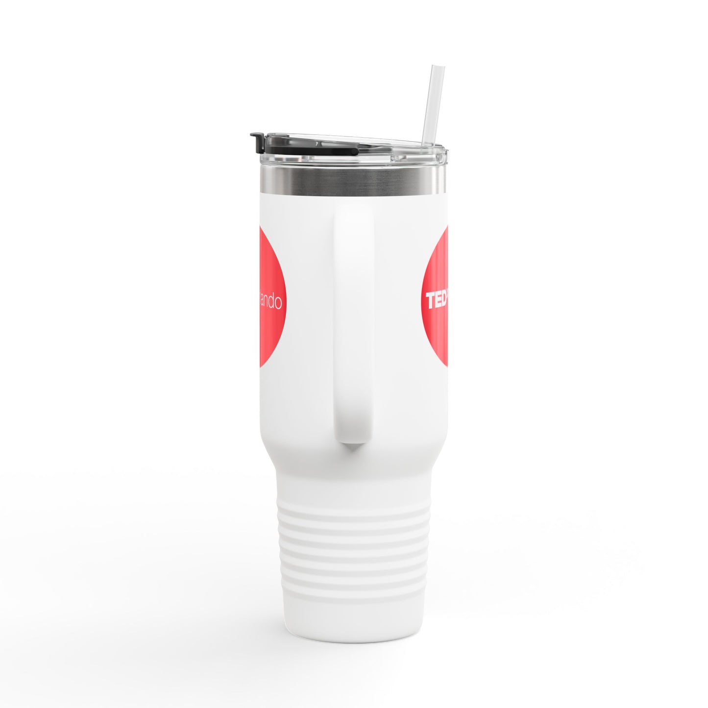 TEDxOrlando 'Red Dot Design' 40oz Insulated Travel Mug — Large Stainless Steel Tumbler with Straw & Handle