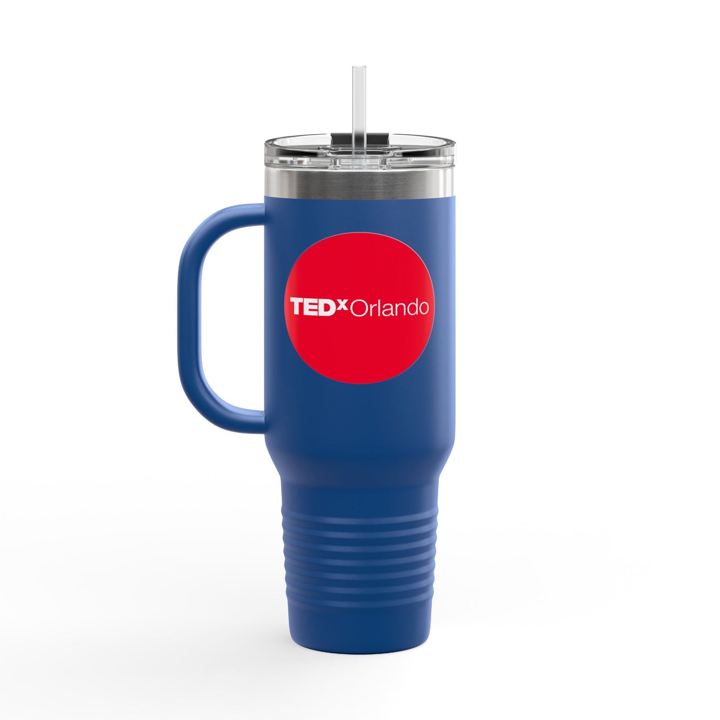 TEDxOrlando 'Red Dot Design' 40oz Insulated Travel Mug — Large Stainless Steel Tumbler with Straw & Handle