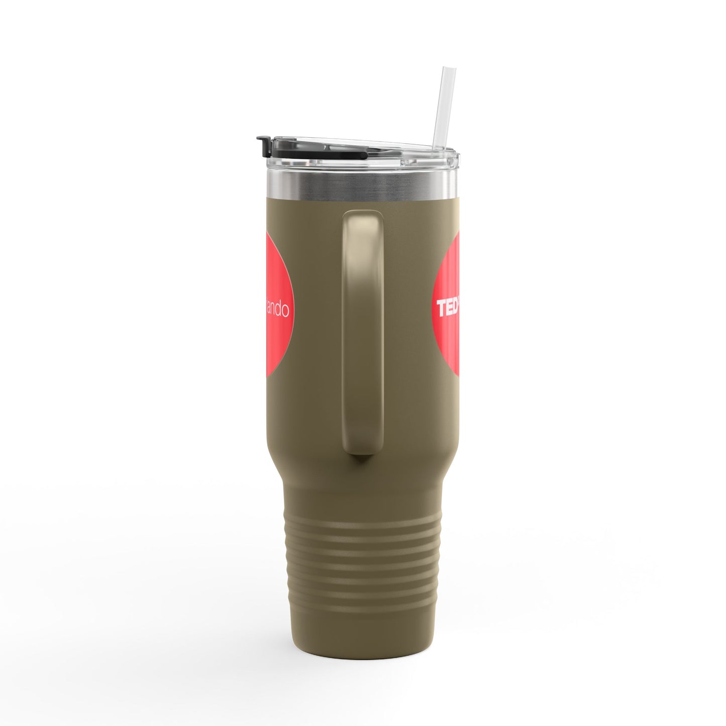 TEDxOrlando 'Red Dot Design' 40oz Insulated Travel Mug — Large Stainless Steel Tumbler with Straw & Handle