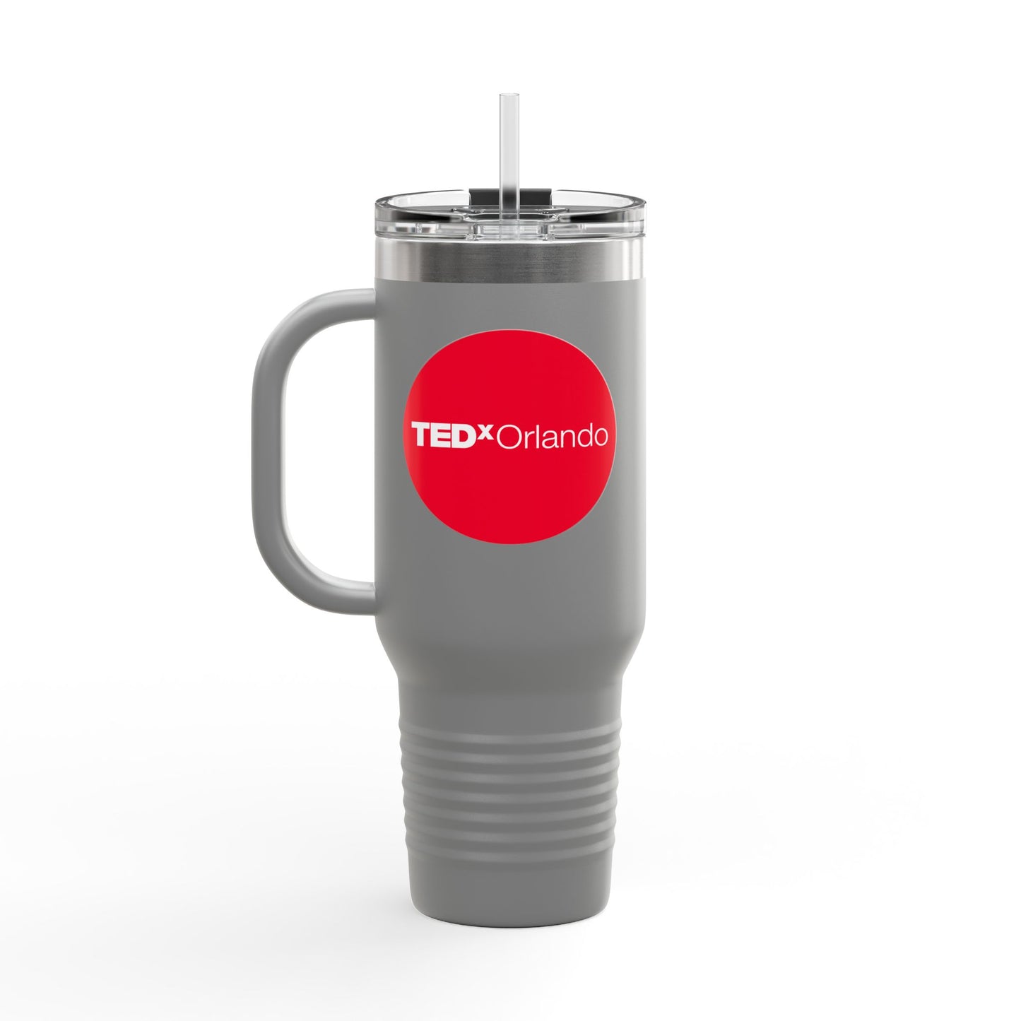 TEDxOrlando 'Red Dot Design' 40oz Insulated Travel Mug — Large Stainless Steel Tumbler with Straw & Handle