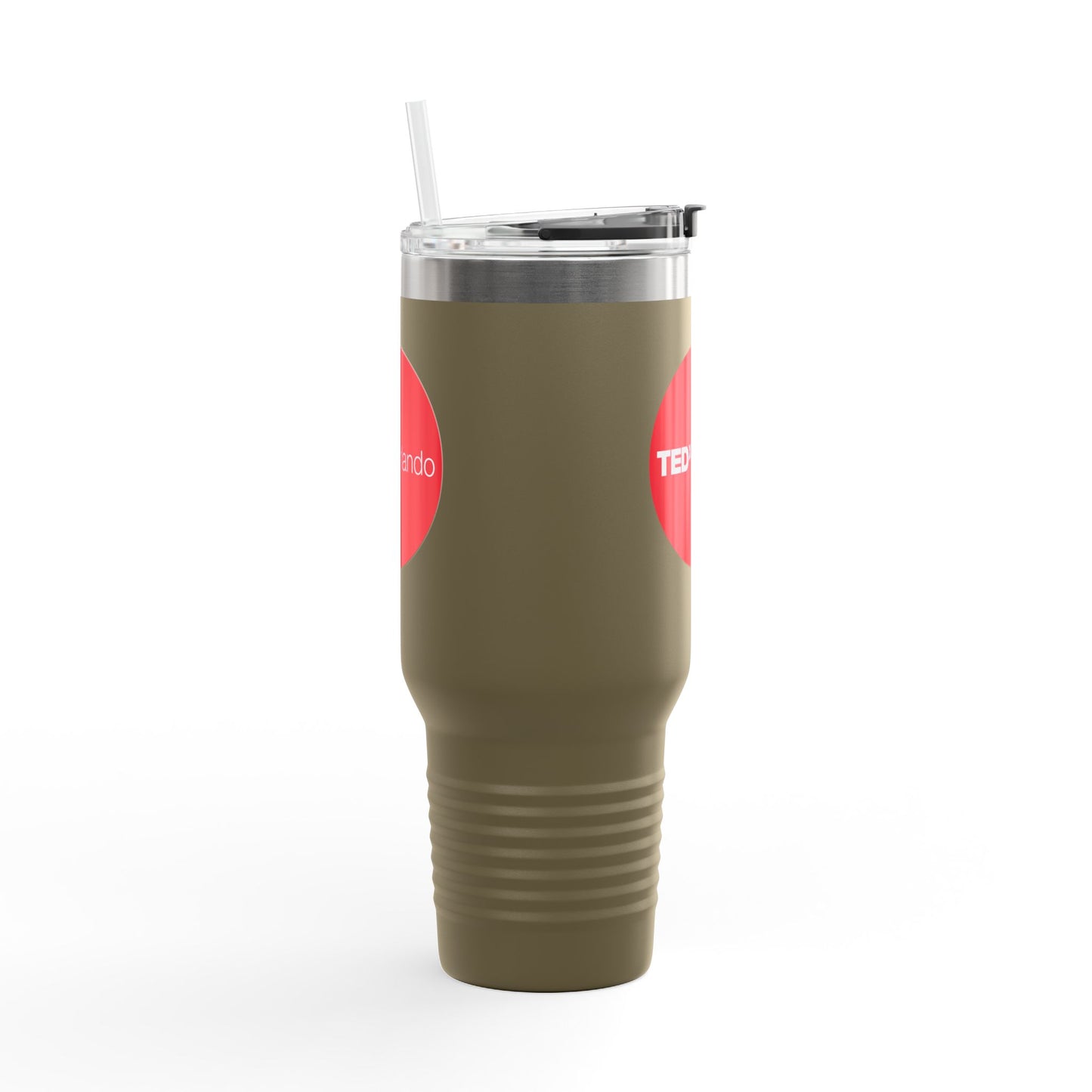 TEDxOrlando 'Red Dot Design' 40oz Insulated Travel Mug — Large Stainless Steel Tumbler with Straw & Handle