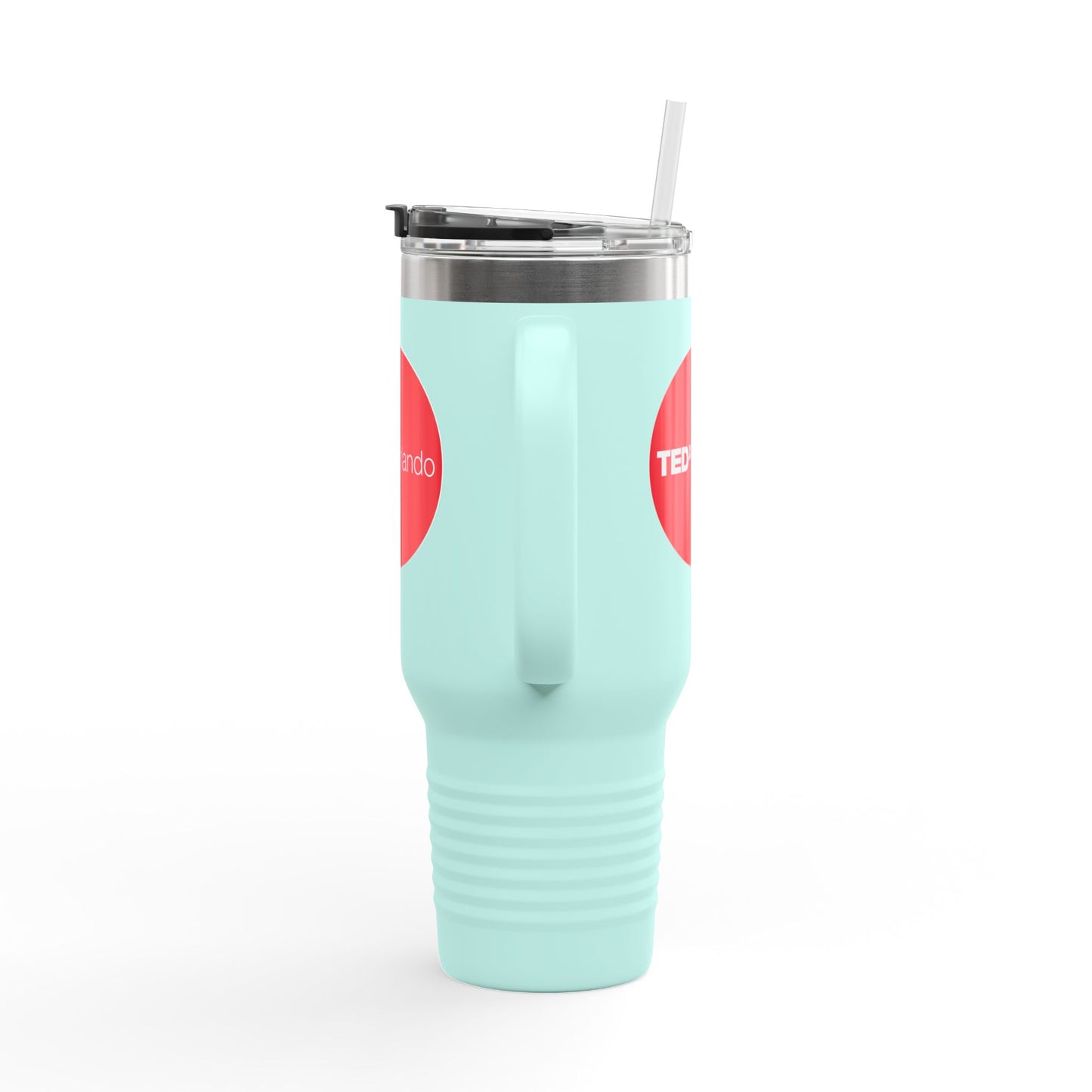 TEDxOrlando 'Red Dot Design' 40oz Insulated Travel Mug — Large Stainless Steel Tumbler with Straw & Handle