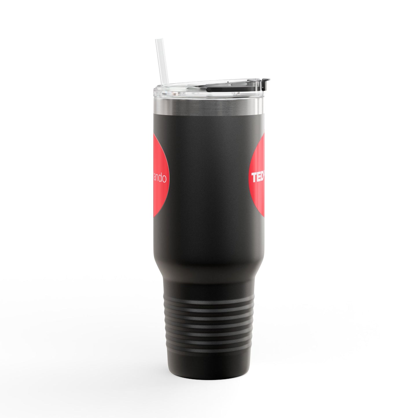 TEDxOrlando 'Red Dot Design' 40oz Insulated Travel Mug — Large Stainless Steel Tumbler with Straw & Handle
