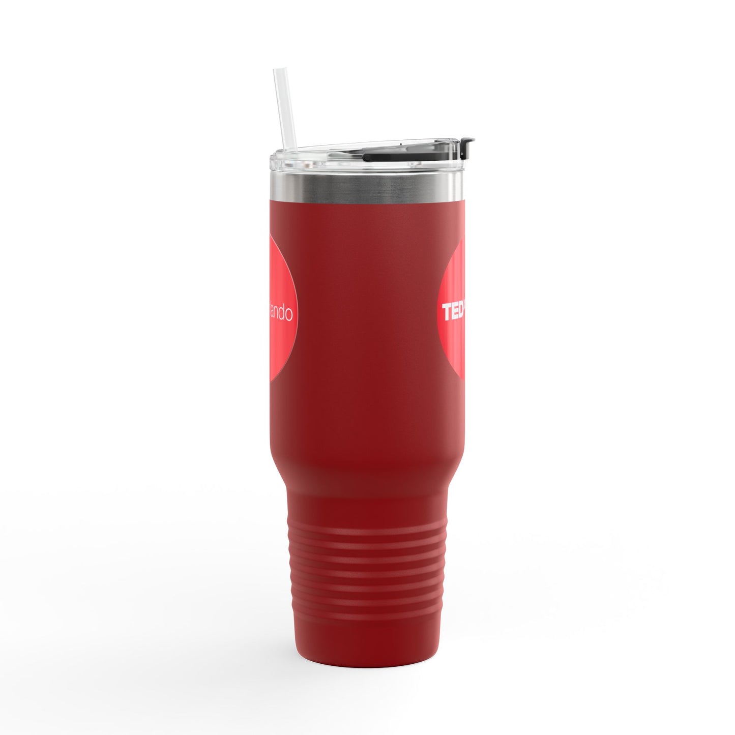 TEDxOrlando 'Red Dot Design' 40oz Insulated Travel Mug — Large Stainless Steel Tumbler with Straw & Handle