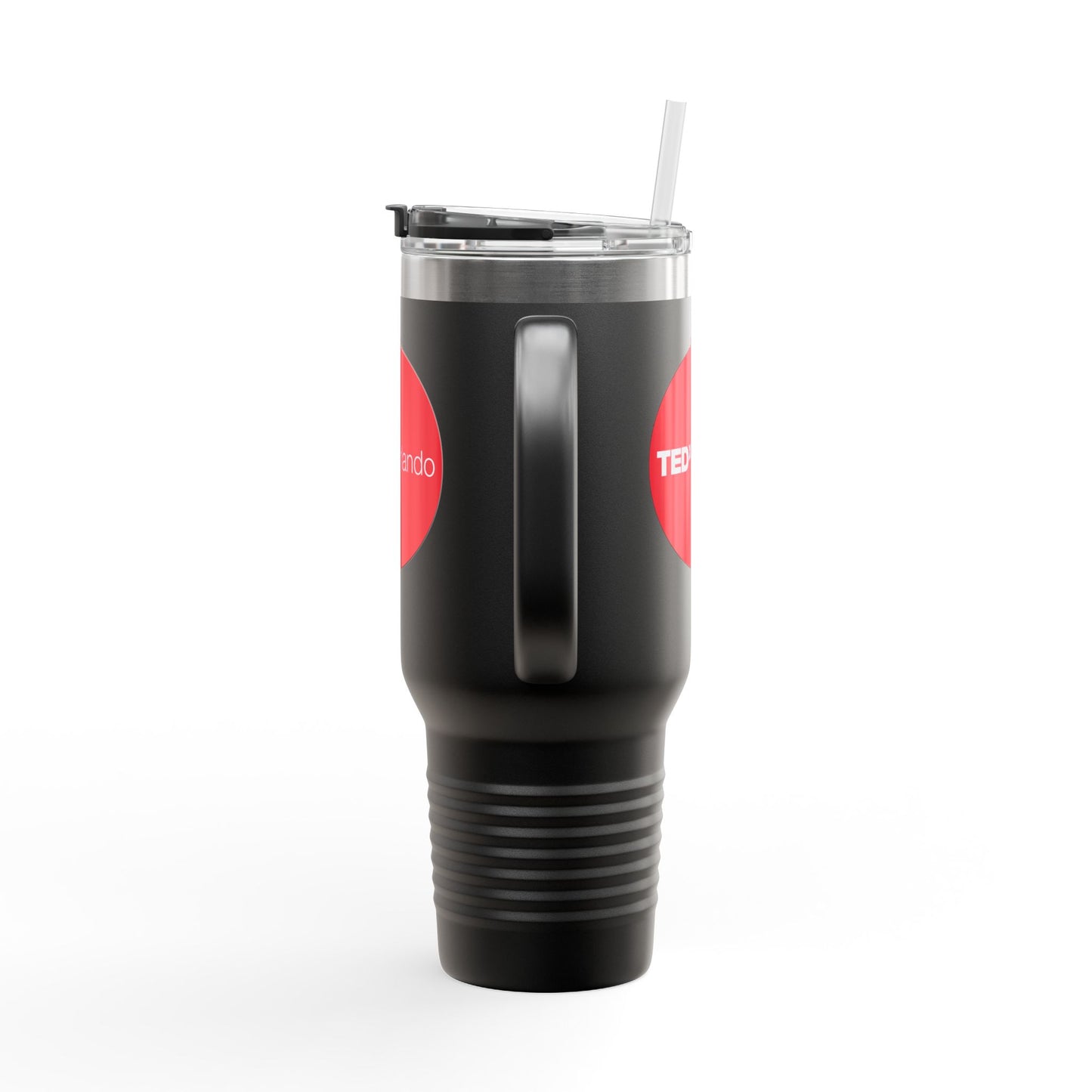 TEDxOrlando 'Red Dot Design' 40oz Insulated Travel Mug — Large Stainless Steel Tumbler with Straw & Handle