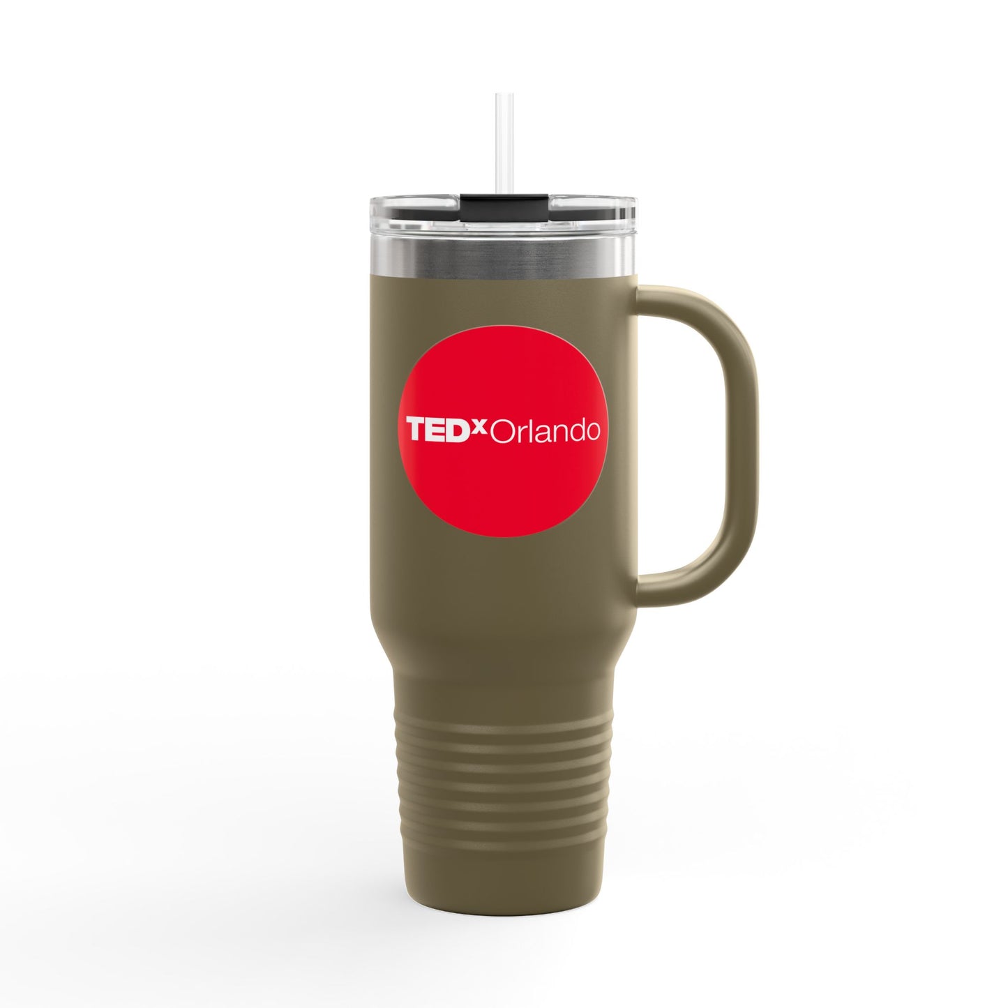 TEDxOrlando 'Red Dot Design' 40oz Insulated Travel Mug — Large Stainless Steel Tumbler with Straw & Handle