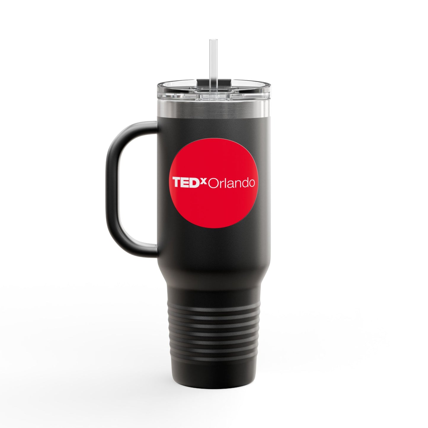 TEDxOrlando 'Red Dot Design' 40oz Insulated Travel Mug — Large Stainless Steel Tumbler with Straw & Handle